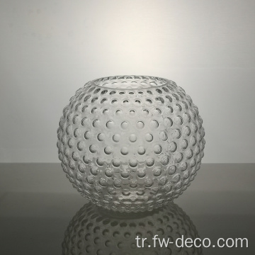 Özel şeffaf kabartmalı top şekli yuvarlak cam vazo